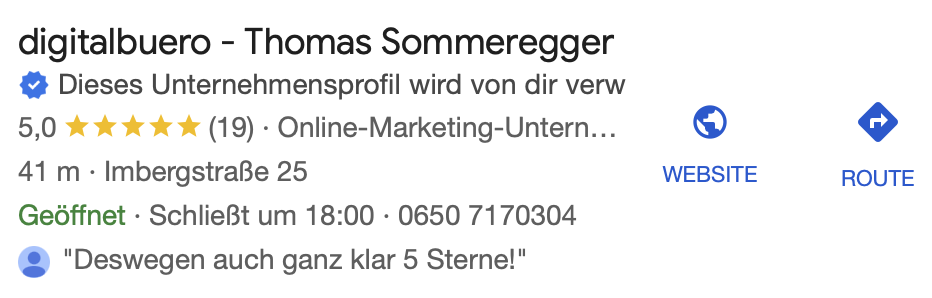 Google Unternehmensprofil – Standortinfos und Rezensionen von digitalbuero® Thomas Sommeregger